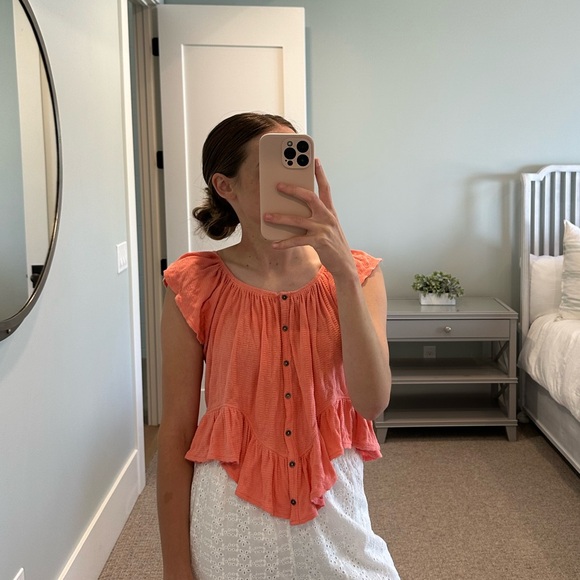 Free People Coral Flowy Top - Picture 1 of 3